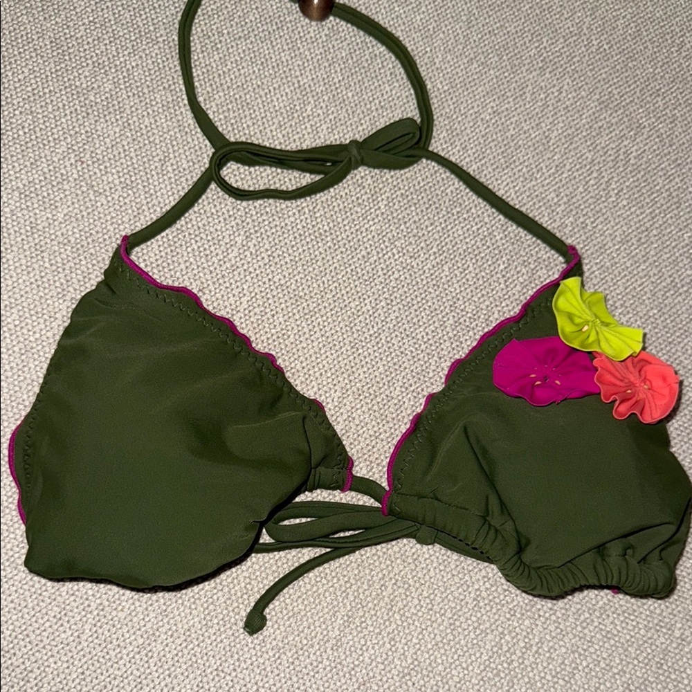 Xhilaration Green and Pink Bikini with Floral Accents